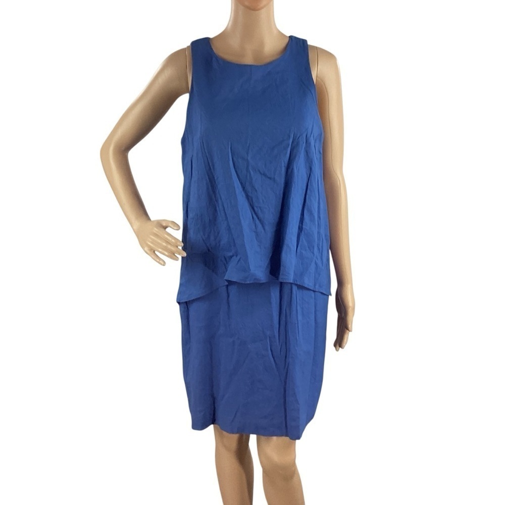 Antonio Melani Sleeveless Overlay Sheath Dress Blue Linen Blend Size 8